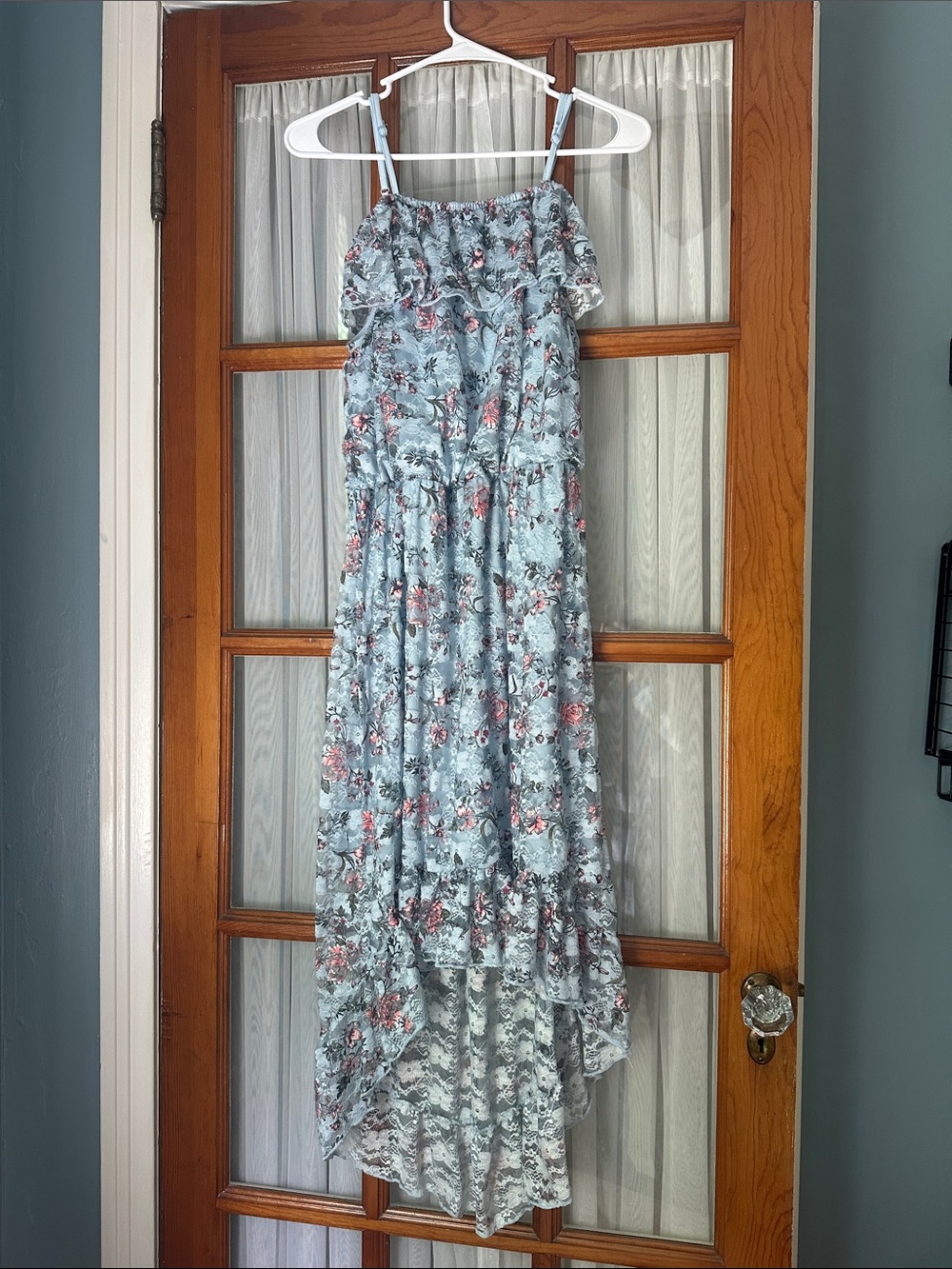 Light Blue Floral High-Low Maxi Dress